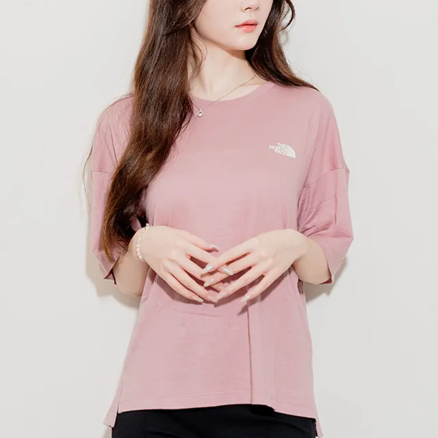 【The North Face】北臉 韓國 女版 胸前小標 下擺開岔 莫代爾棉 短袖 女生短袖