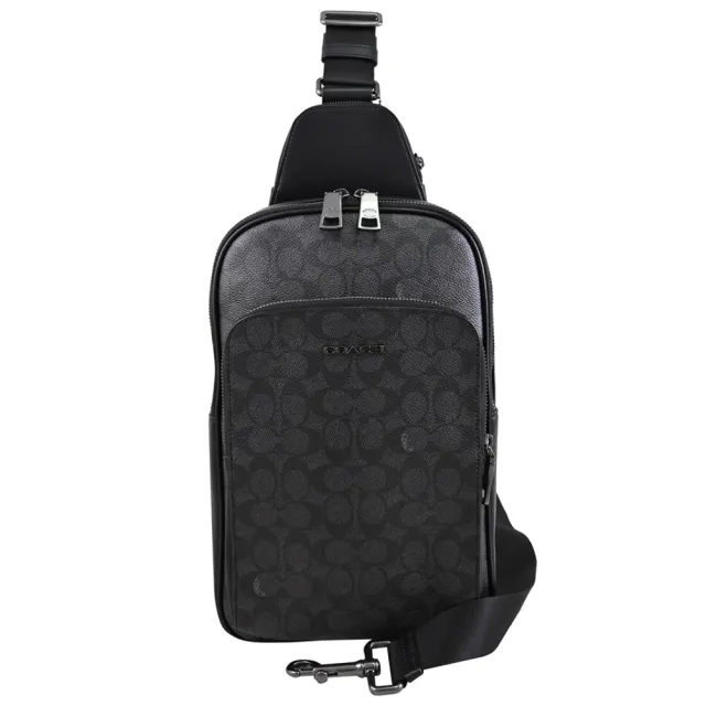 【COACH】經典LOGO印花前口袋單肩包胸口包後背包(黑灰)
