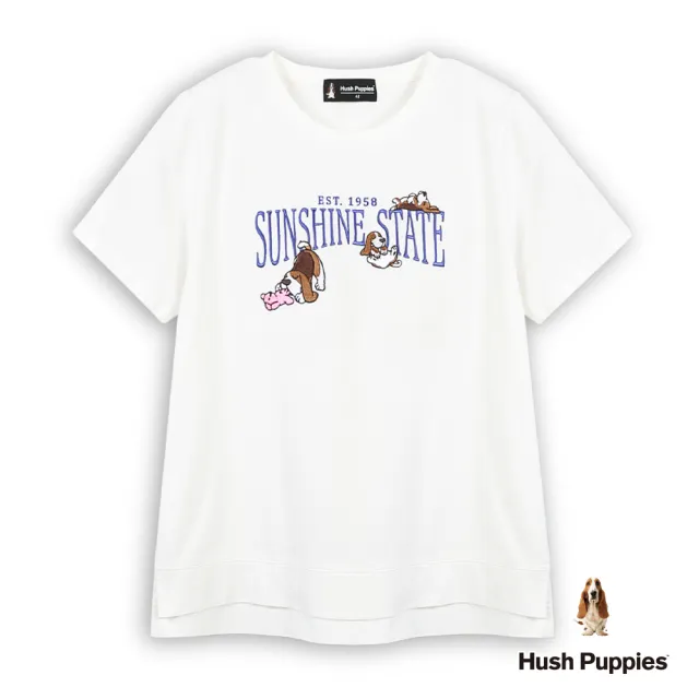 【Hush Puppies】女裝 T恤 趣味趣味Q版狗寬版T恤 (白色 / 63211105)