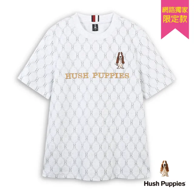 【Hush Puppies】男裝 T恤 滿版H刺繡狗T恤 (淺灰 / 63111905)
