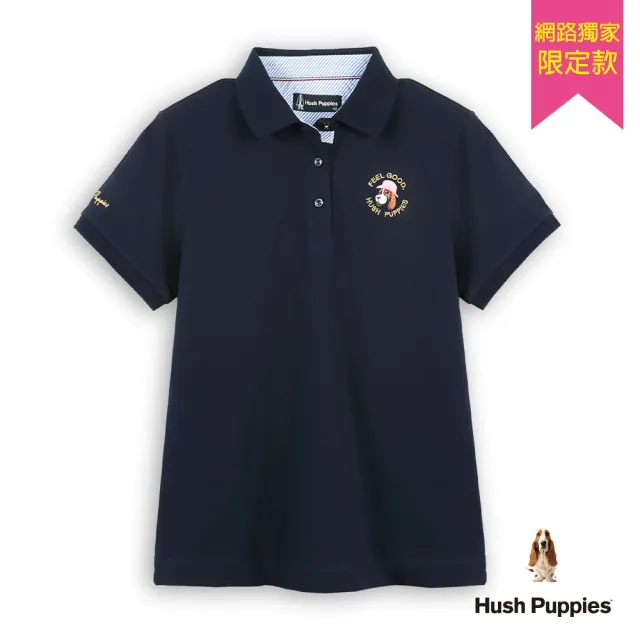【Hush Puppies】女裝 POLO衫 Q版漁夫帽狗短袖POLO衫 (丈青 / 63201901)