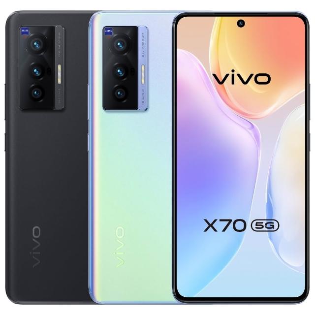 vivo X70 旗艦穿孔屏智慧型手機，搭載8GB記憶體與128GB儲存空間，聯發科系列高效處理器，支援5G+5G雙卡雙待。6.5~7吋大螢幕，3000萬以上高畫素相機，具備AI辨識、廣角鏡頭、夜拍功能及NFC支付。電池容量3501~6000mAh，內建快充技術，顏色選擇黑色或藍色。2021年10~12月上市，享180天保固及供應商6個月售後服務。環保包裝附充電線（無充電頭及耳機），適合追求高效攝影與流暢運作的使用者。