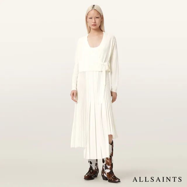 【ALLSAINTS】LUCILLE 兩件式不對稱百褶洋裝-白 W215DE(寬鬆版型)
