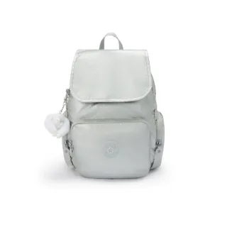 【KIPLING官方旗艦館】『猴子包』（網路獨家款） 金屬銀掀蓋拉鍊後背包-CITY ZIP S