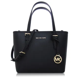 【Michael Kors】本季精選 MK 十字紋皮革 / 小款 / 兩用 托特包(黑色)