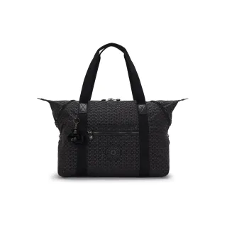 【KIPLING官方旗艦館】經典黑菱格紋印花拉桿旅行袋-ART M