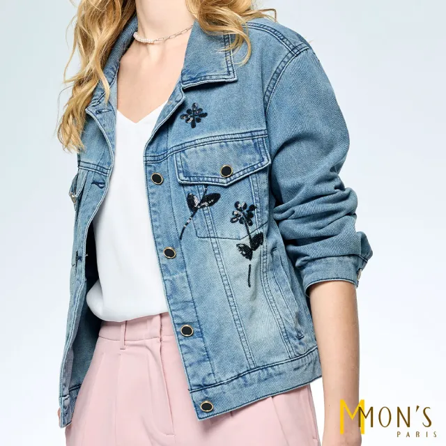 【MON’S】亮片花朵牛仔外套(直)