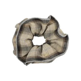 【L. ERICKSON】滾邊格紋大腸圈〈柔沙色〉