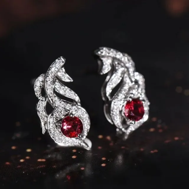 【海斯珠寶】小羽毛系列 18K金 0.29-0.33ct 鴿血紅寶石 天然鑽石 耳環 宮廷羽紋鑲嵌工藝 送禮禮盒包裝