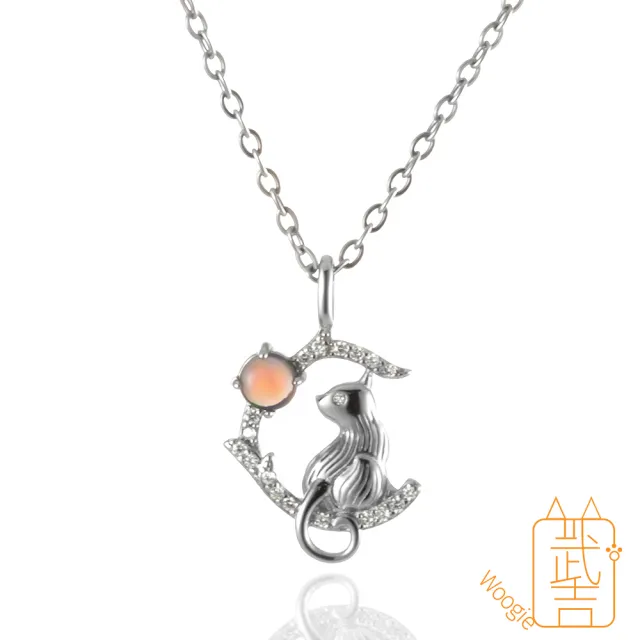 【Woogie武吉珠寶】精品蛋白石純銀貓咪項鍊(黑蛋白石15x13mm)