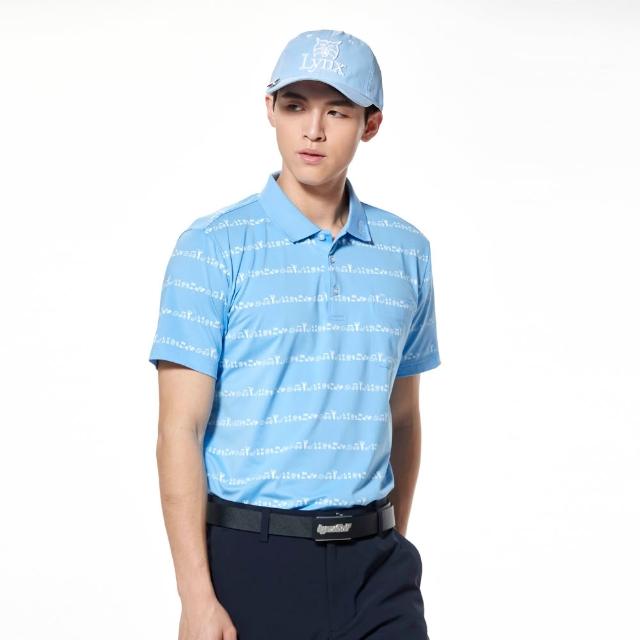 【Lynx Golf】男款吸濕排汗橫條高爾夫元素胸袋款短袖POLO衫/高爾夫球衫(藍紫色)