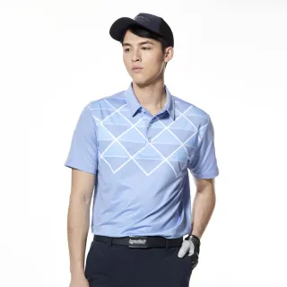 【Lynx Golf】男款吸濕排汗胸前菱格紋拼接短袖POLO衫/高爾夫球衫(中灰色)
