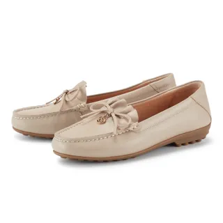 【MAGY】細緻羊皮蝴蝶結飾舒適樂福平底鞋 裸色