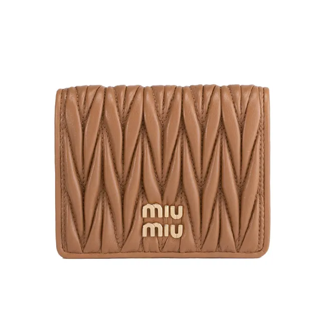 【MIU MIU】Matelasse納帕皮革對扣式零錢短夾((焦糖色)