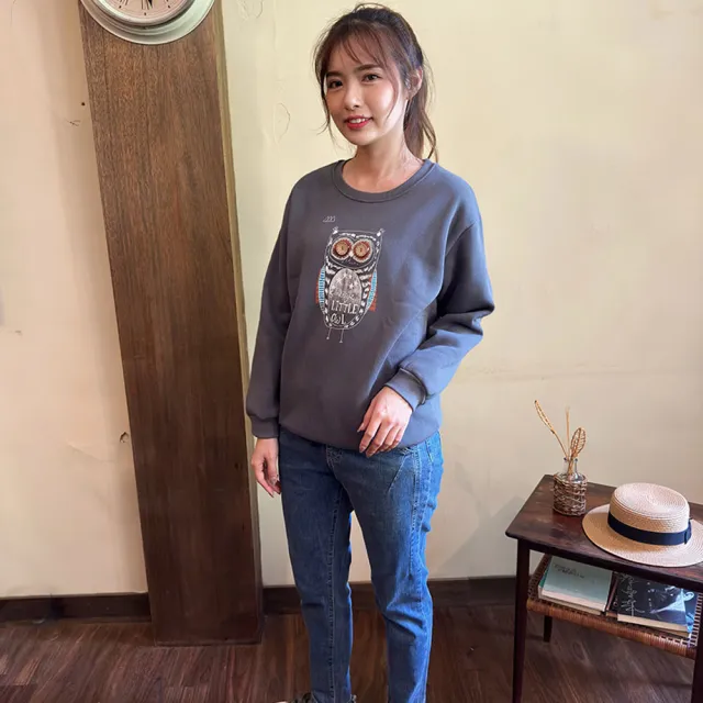 【Hana Mokuba】花木馬日系女裝趣味貓頭鷹印花圓領收口上衣