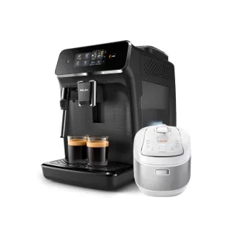 【Philips 飛利浦】全自動義式咖啡機 EP2220+智慧萬用電子鍋/壓力鍋/萬用鍋 HD2140(白小萬)