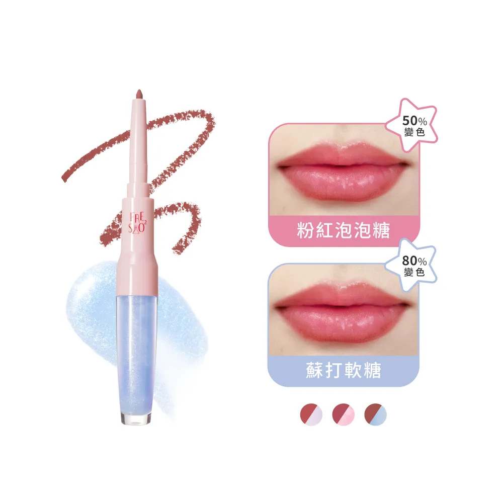 【FreshO2】Lip2晶透感應小豐蜜2.7g(唇線筆+pH值變色果凍唇蜜雙頭設計 水光潤澤 保濕膨潤)