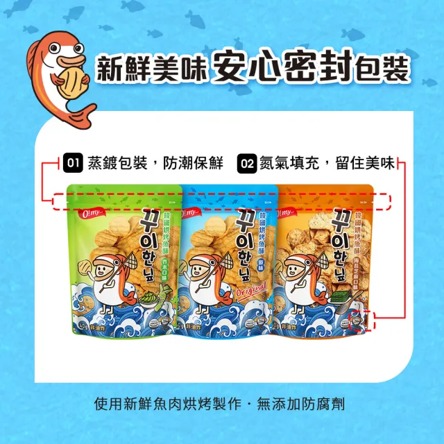 【O!MY FOOD 歐邁福】韓國烘烤魚酥40g(原味／芥末／海苔芝麻)