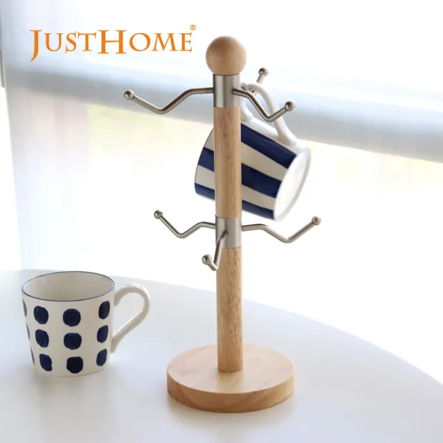 【Just Home】台灣製橡膠木6入馬克杯收納架(杯架 收納架)