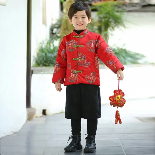 【橘魔法】彩雲福字刺繡棉襖+假2件內搭褲(套裝 褲子 拜年服 大紅 過年 新年 唐裝 中國風 男童 兒童 童裝)