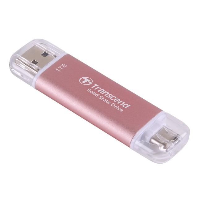 【Transcend 創見】ESD310P 1TB USB3.2 高效能雙介面 外接SSD行動固態硬碟-櫻花粉(TS1TESD310P)