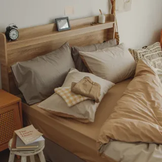 【翔仔居家】100%精梳純棉 薄被套床包4件組-Latte(雙人/雙人床包/純棉床包/純棉被套)