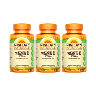【Sundown 日落恩賜】緩釋型C 1000MG Plus玫瑰果錠3瓶組(共180錠)