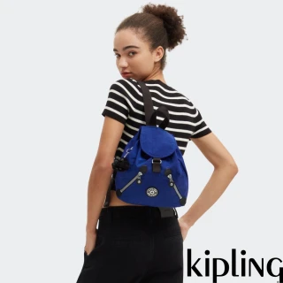 【KIPLING官方旗艦館】質感海軍藍雙拉鍊實用後背包-NEW FUNDAMENTAL S