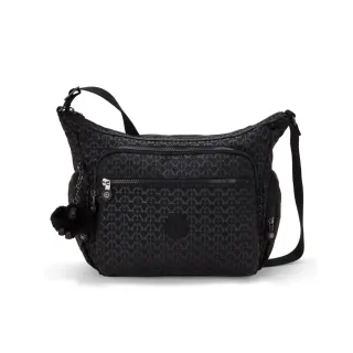【KIPLING】『牛角包』經典黑菱格紋印花多袋實用側背包-GABBIE