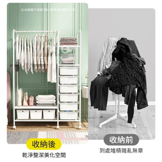 【靚白家居】可移動多功能衣櫃 95公分 六抽屜款(開放式衣櫃 掛衣架 衣帽架 簡易衣櫃 收納櫃)