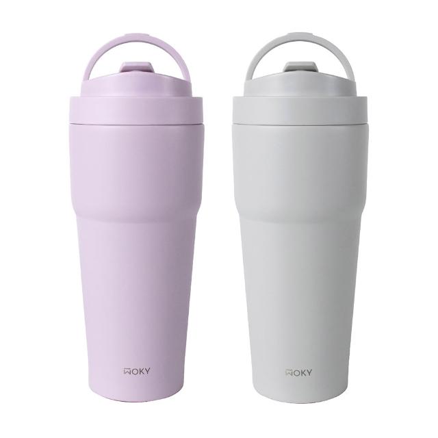 【WOKY 沃廚】2入_渾圓杯 不銹鋼款770ml-附矽膠粗吸管(隨行杯/吸管杯/飲料杯/保溫杯/保溫瓶)
