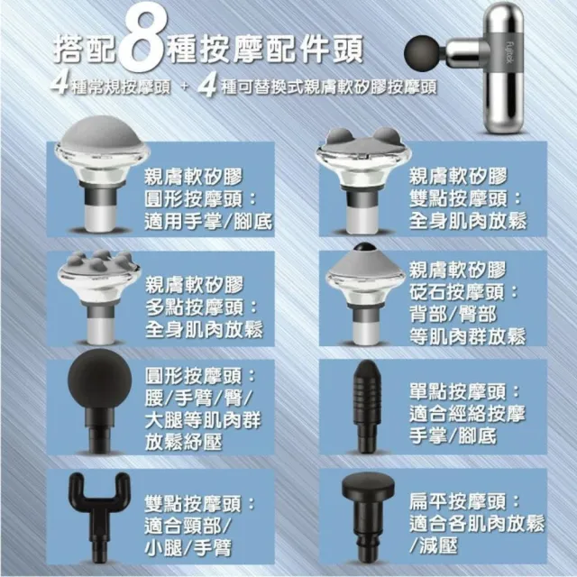 【Fujitek 富士電通】膠囊極速震動筋膜槍按摩槍 FTM-G026(8種按摩頭 加贈專屬收納包)