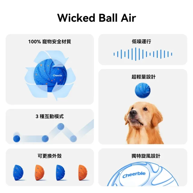 【Cheerble】七布 狗狗瘋狂跳跳球 電動智慧互動球 Air 中大型犬專用 自動移動 彈跳 旋轉 亞馬遜銷售破萬顆