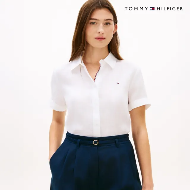 【TOMMY HILFIGER】官方旗艦館寬版亞麻短袖襯衫_裸色