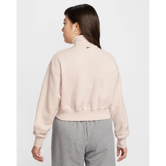 【NIKE 耐吉】半開襟上衣 女 AS W NSW KTMH FLC QZ CROP 運動 休閒 寬鬆 短版 Oversize 粉 (IQ3940667)