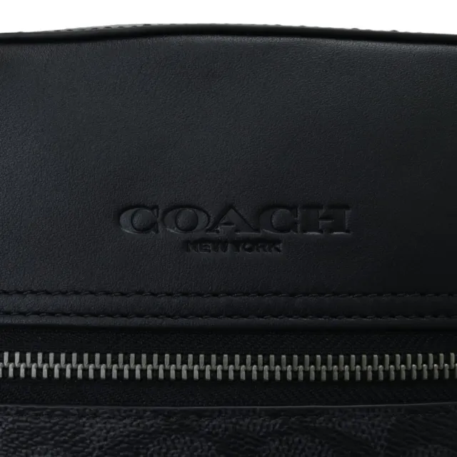 【COACH】防刮拼接皮革直式斜背包(黑灰)