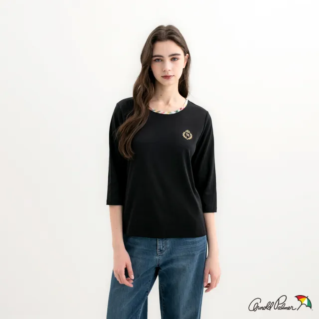 【Arnold Palmer 雨傘】女裝-刺繡LOGO長袖圓領T/針織衫/七分袖(多款多色)