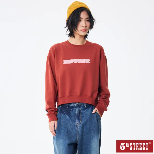 【5th STREET】女裝 長袖 短版上衣 大學t 紅色(560976)