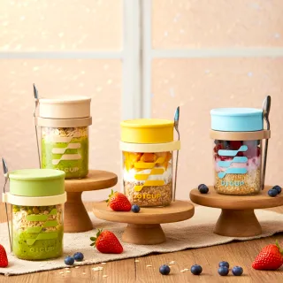 【Reddot 紅點生活】高質大口徑玻璃優格燕麥杯450ml(優格燕麥杯/玻璃燕麥杯/隨行杯/早餐杯)