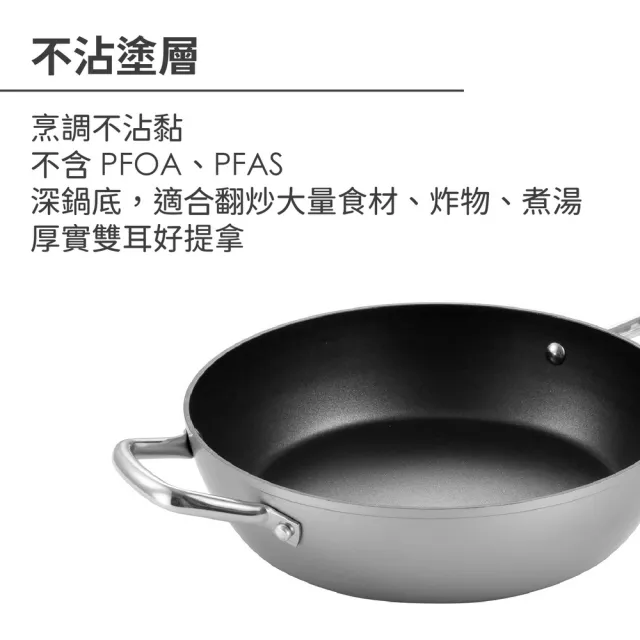 【TESCOMA】歐洲 Grandchef雙耳不沾深炒鍋 鈦灰28cm / 湯鍋 深煎鍋 雙柄鍋 煎炒鍋