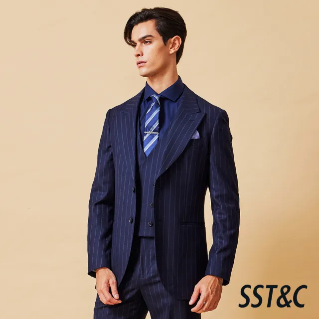 【SST&C】男裝 米蘭系列藏青直條紋修身版西裝外套-825211012041(換季65折)