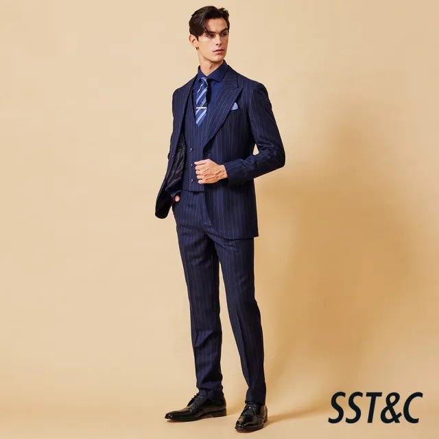 【SST&C】男裝 米蘭系列藏青直條紋修身版西裝外套-825211012041(換季65折)