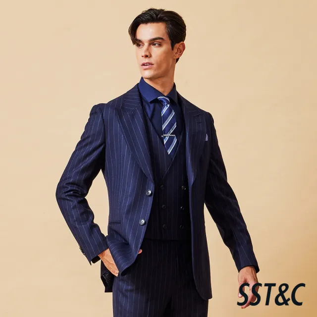 【SST&C】男裝 米蘭系列藏青直條紋修身版西裝外套-825211012041(換季65折)