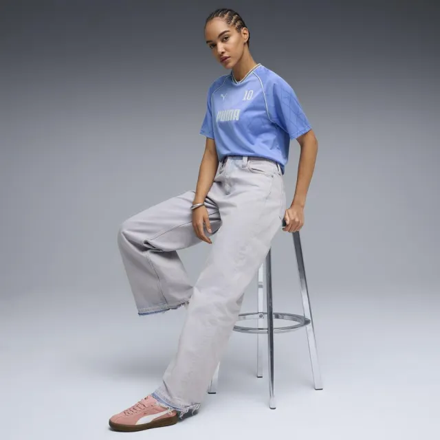 【PUMA】基本系列PUMA SPORT 寬鬆足球風短袖T恤 女性 69186060 短t 藍色