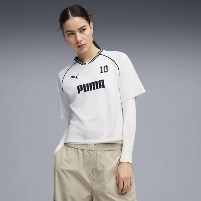 【PUMA】基本系列PUMA SPORT 寬鬆足球風短袖T恤 女性 69186002 短t 白色