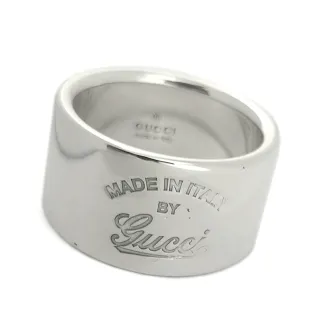 【GUCCI 古馳】925純銀-復古斜體字刻印寬版戒指(展示品)