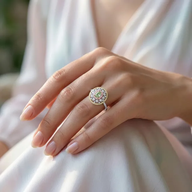 【AURORA 歐羅拉】GIA 51分天然綠彩鑽石18K金女戒婚戒鑽戒 春頌(Fancy Yellow-Green)