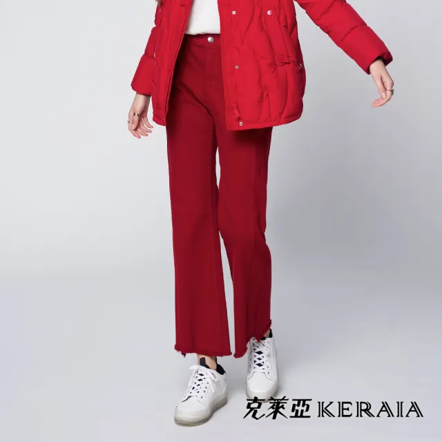 【KERAIA 克萊亞】彩韻流光LOGO刺繡標喇叭牛仔褲(紅色)