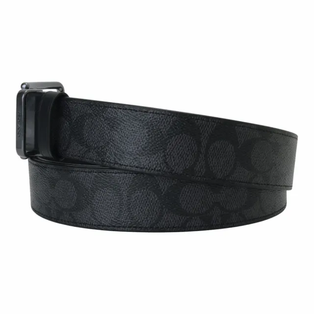 【COACH】滿版防刮LOGO PVC 皮革寬版皮帶(黑灰)