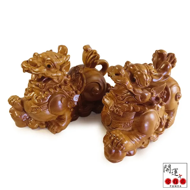 【開運方程式】招財梢楠貔貅木雕擺件一對23cm(木雕招財開運擺件陽宅風水 /入厝禮)